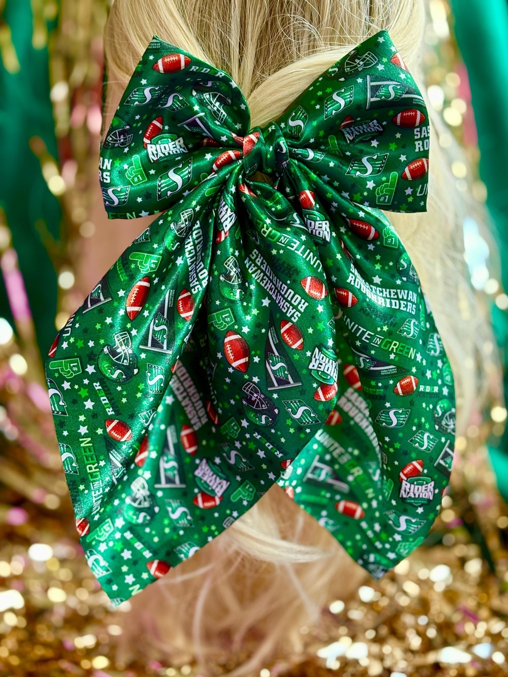 Saskatchewan Roughriders Football Oversized Hair Bow Sports Accessory Outfit CFL
